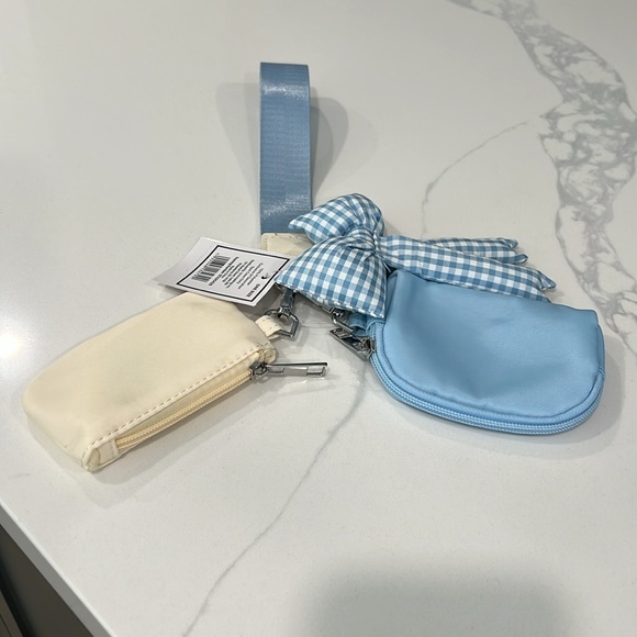 🎀Cute Blue Bow Double Wristlet Coin purse Keychain - Picture 6 of 16